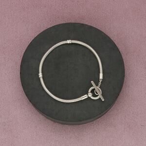 pandora sterling silver t-bar snake chain toggle charm bracelet size 7in
